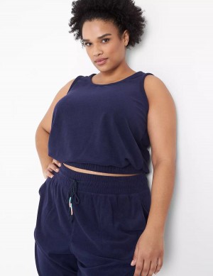 Μπλουζακια Αμανικα γυναικεια Lane Bryant LIVI Crop Towel Terry μπλε | DPZ2191TZ