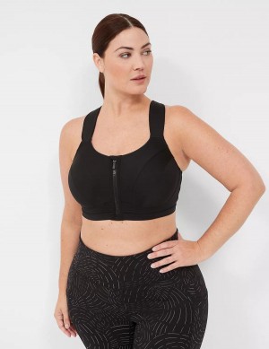 Αθλητικο Σουτιεν γυναικεια Lane Bryant LIVI Max Support Comfort Zip-Front μαυρα | ZIU8166TR