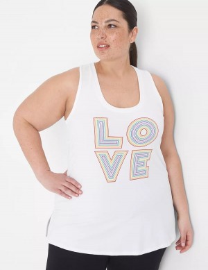 Μπλουζακια Αμανικα γυναικεια Lane Bryant LIVI Pride Racerback ασπρα | KWC3946LT