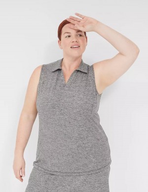 Μπλουζακια Αμανικα γυναικεια Lane Bryant LIVI V-Neck Recycled LIVI Soft Polo μαυρα ασπρα | FTQ9770BC