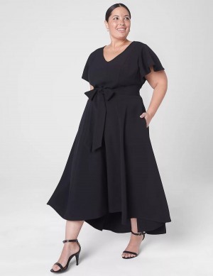 Μίντι Φόρεμα γυναικεια Lane Bryant Lena V-Neck High-Low μαυρα | TIW151CB