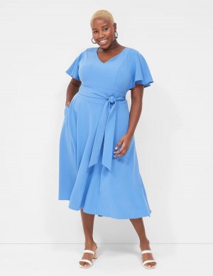 Μίντι Φόρεμα γυναικεια Lane Bryant Lena V-Neck High-Low μπλε | XZO6233DO