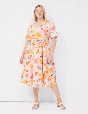 Μίντι Φόρεμα γυναικεια Lane Bryant Lena V-Neck Level-Hem ροζ πορτοκαλι | AGG4888VS