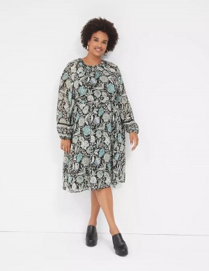 Μίνι Φόρεμα γυναικεια Lane Bryant Lurex Ruffle-Trim Notch-Neck τυρκουάζ | UMB1097AY