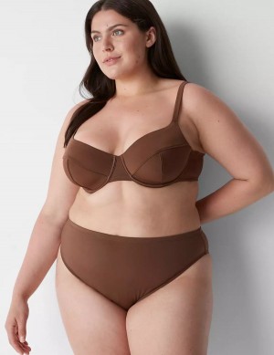 Μπικινι Τριγωνο γυναικεια Lane Bryant Midi High-Leg Cheeky Swim σκούρο καφε | AYV5744QN