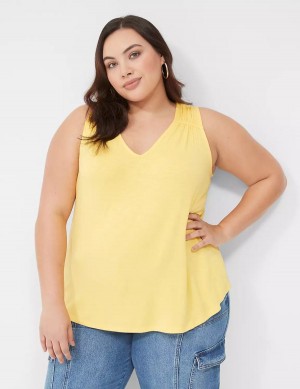 Μπλουζακια Αμανικα γυναικεια Lane Bryant Shirred-Shoulder V-Neck κίτρινα | RAO7195UD