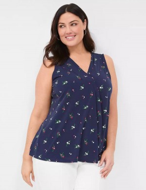 Μπλουζακια Αμανικα γυναικεια Lane Bryant Sleeveless Pleat-Front Top σκουρο μπλε Πολύχρωμο | KYH5766VH