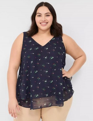 Μπλουζακια Αμανικα γυναικεια Lane Bryant Swing Double-Layer Chiffon σκουρο μπλε | SXX4494GR