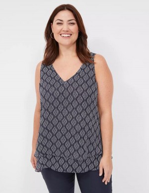 Μπλουζακια Αμανικα γυναικεια Lane Bryant Swing Double-Layer Chiffon σκουρο μπλε | OOO2727ZR