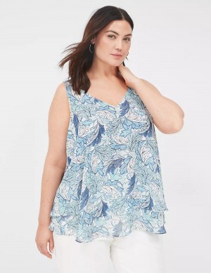 Μπλουζακια Αμανικα γυναικεια Lane Bryant Swing Double-Layer Chiffon μπλε | THZ587CJ