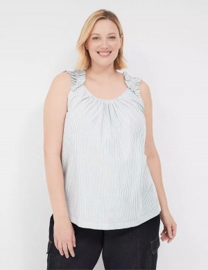 Μπλουζακια Αμανικα γυναικεια Lane Bryant Swing Lurex Stripe Ruffle-Sleeve ασπρα | RCF4528KY