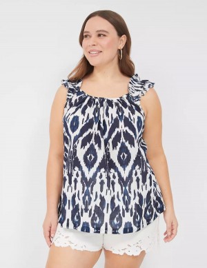 Μπλουζακια Αμανικα γυναικεια Lane Bryant Swing Ruffle-Sleeve σκουρο μπλε ασπρα | TVZ199KO