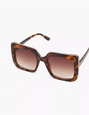 Γυαλια Ηλιου γυναικεια Lane Bryant Tortoiseshell Print With Goldtone Trim Square καφε | IVA942MV