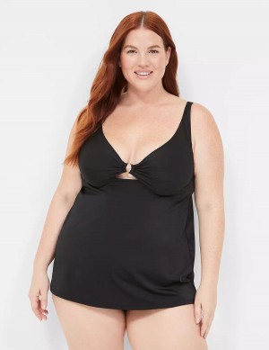 Μπικινι Τοπ γυναικεια Lane Bryant Underwire O-Ring Tankini μαυρα | UGK3898XE