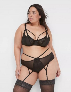 Σουτιέν Μπαλκονέτ γυναικεια Lane Bryant Unlined Caged Lace μαυρα | UTP74TQ