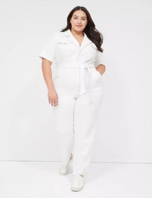 Ολοσωμη Φορμα γυναικεια Lane Bryant Utility Straight Leg Denim ασπρα | HAM7043UM