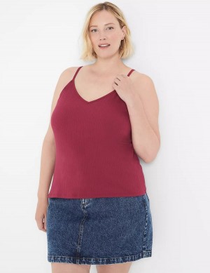 Μπλουζακια Αμανικα γυναικεια Lane Bryant V-Neck Rib Cami μπορντο | LHP3197IP