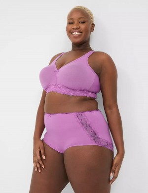 Σουτιέν Χωρίς Επένδυση γυναικεια Lane Bryant Cotton No-Wire with Lace μωβ | XCC5276UM