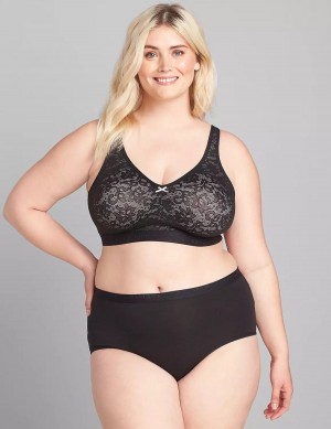 Σουτιέν Χωρίς Επένδυση γυναικεια Lane Bryant Cotton No-Wire with Lace μαυρα | YVF3871GP