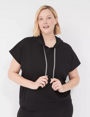 Φουτερ με Κουκουλα γυναικεια Lane Bryant LIVI Short-Sleeve French Terry μαυρα | WDI7754HX