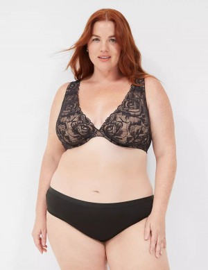 Σουτιέν Χωρίς Επένδυση γυναικεια Lane Bryant Plunge with Lace μαυρα | QUX7121ZQ