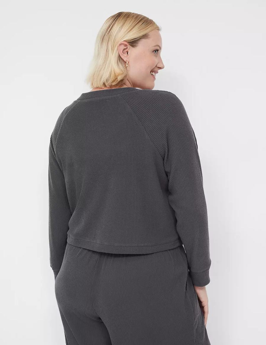 Cardigan γυναικεια Lane Bryant Brushed Rib Sleep σκούρο γκρι | BDK7016JW