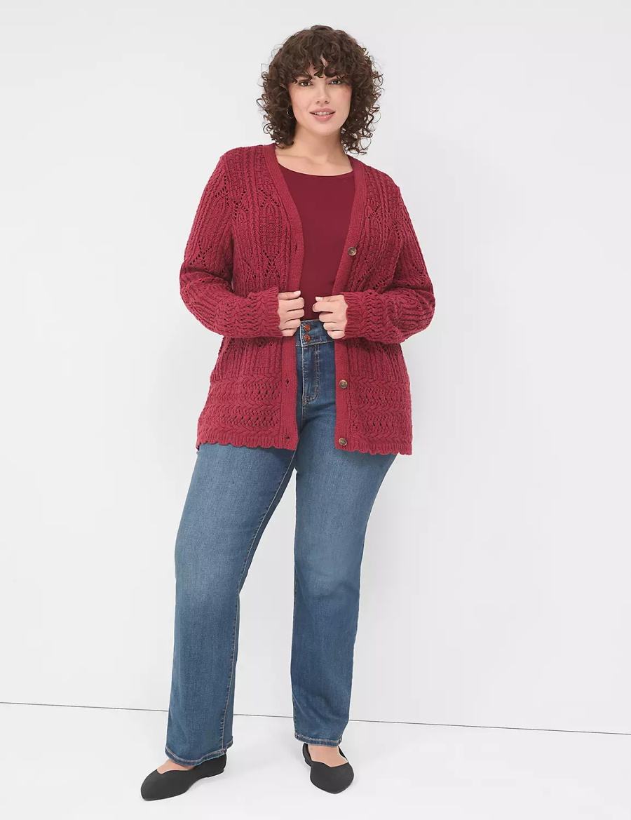 Cardigan γυναικεια Lane Bryant Button-Front Pointelle βαθυ κοκκινα | NRG3512TN