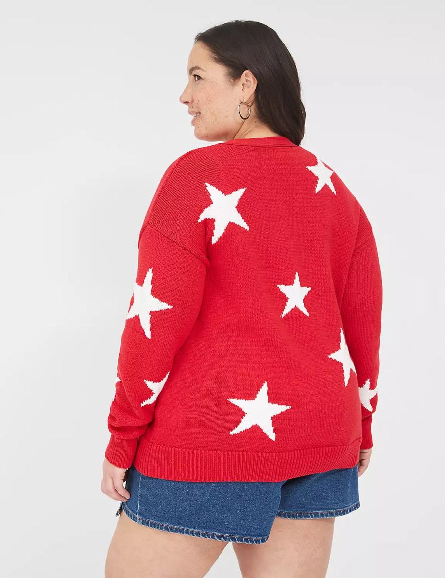 Cardigan γυναικεια Lane Bryant Button-Front Star κοκκινα | AVE8385DN