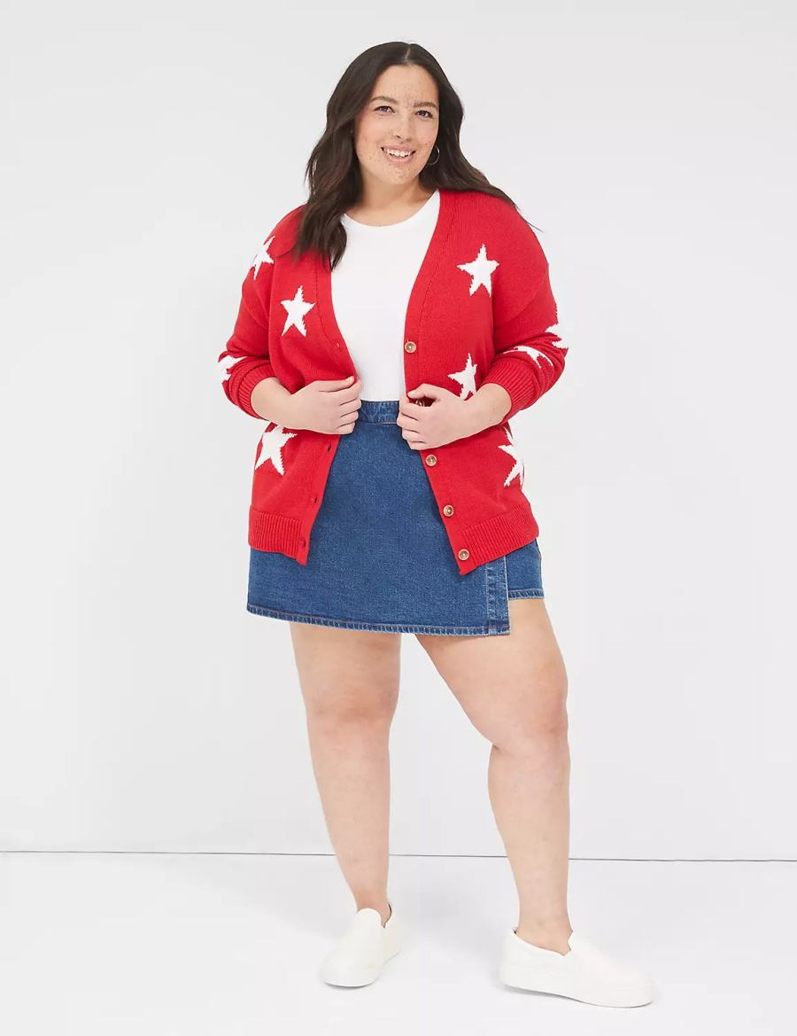 Cardigan γυναικεια Lane Bryant Button-Front Star κοκκινα | AVE8385DN