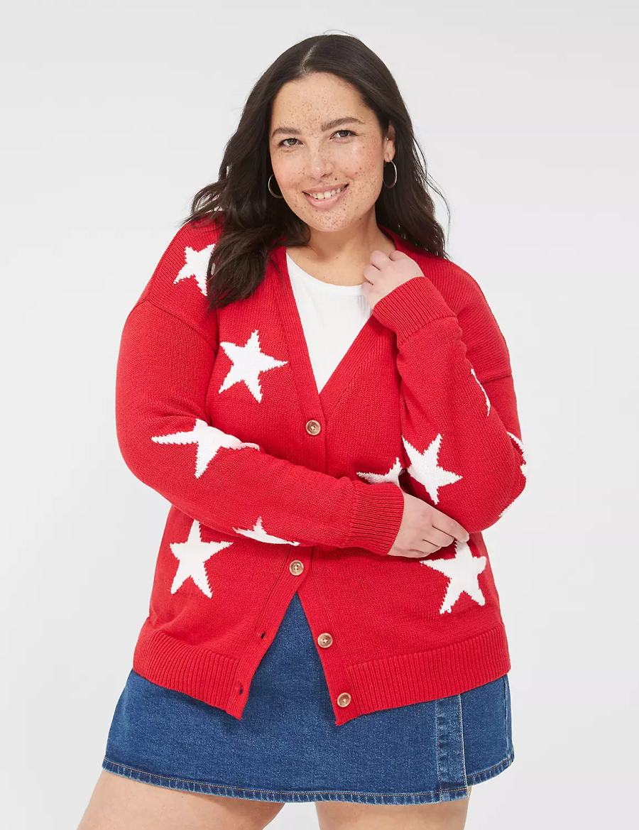 Cardigan γυναικεια Lane Bryant Button-Front Star κοκκινα | AVE8385DN