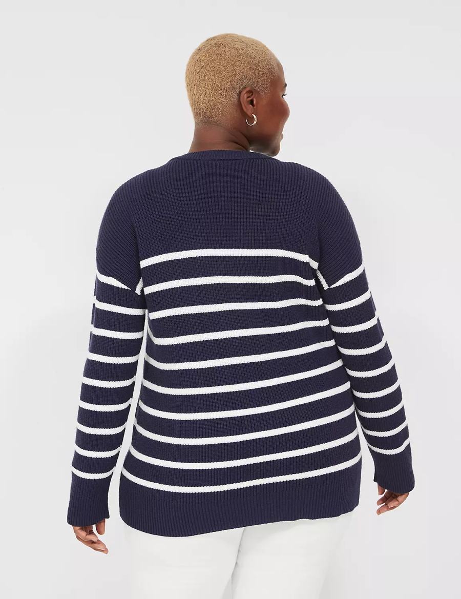 Cardigan γυναικεια Lane Bryant Button-Front Stripe μπλε | SPA4249OQ