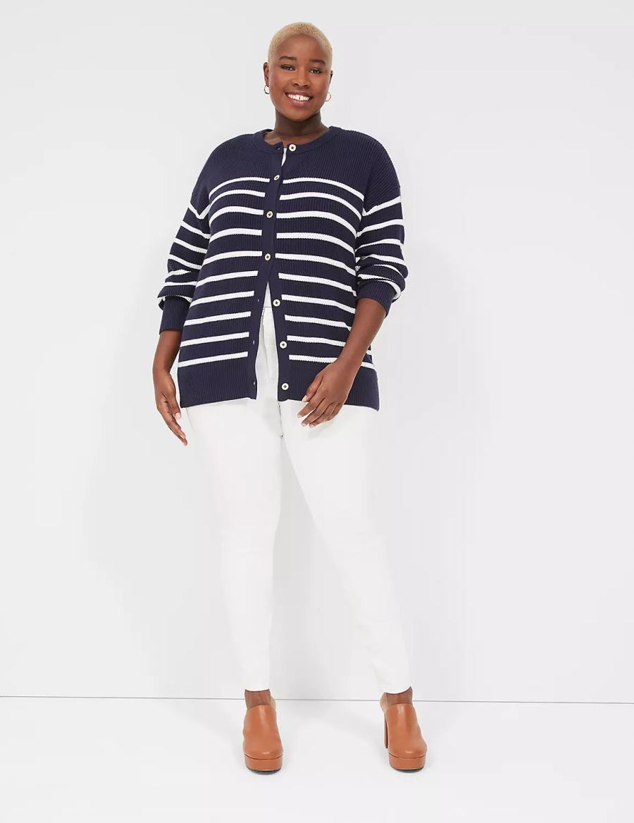 Cardigan γυναικεια Lane Bryant Button-Front Stripe μπλε | SPA4249OQ