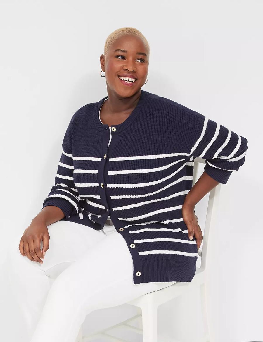 Cardigan γυναικεια Lane Bryant Button-Front Stripe μπλε | SPA4249OQ