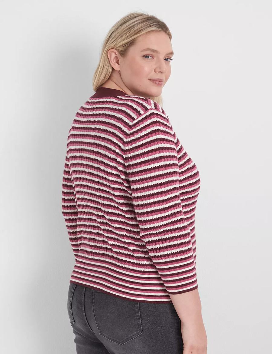 Cardigan γυναικεια Lane Bryant Classic 3/4-Sleeve V-Neck Button-Front - Stripe κοκκινα | RAN8988HE