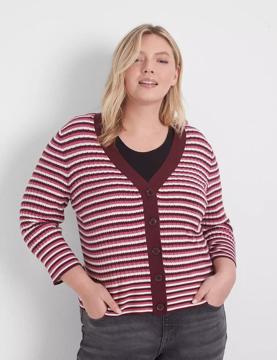 Cardigan γυναικεια Lane Bryant Classic 3/4-Sleeve V-Neck Button-Front - Stripe κοκκινα | RAN8988HE