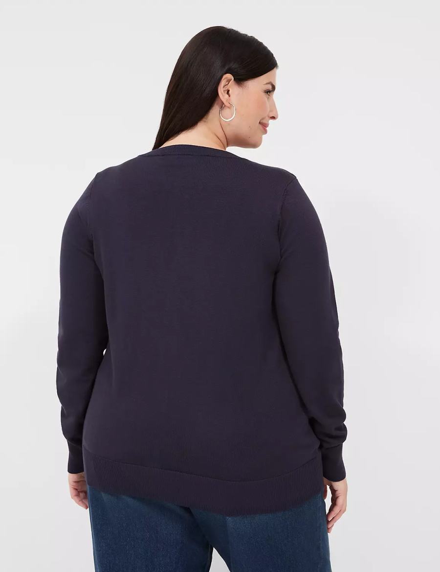 Cardigan γυναικεια Lane Bryant Crew-Neck Button-Front μπλε | PUA546FQ