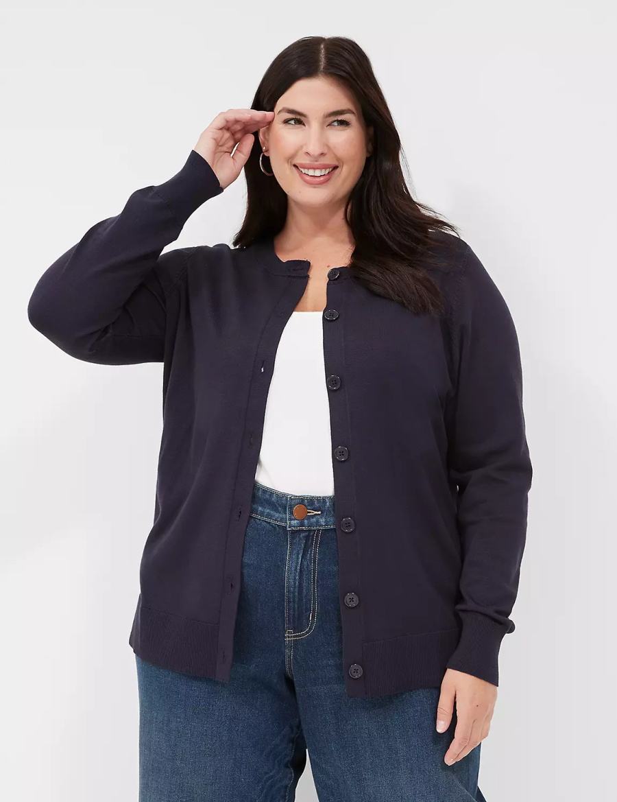 Cardigan γυναικεια Lane Bryant Crew-Neck Button-Front μπλε | PUA546FQ