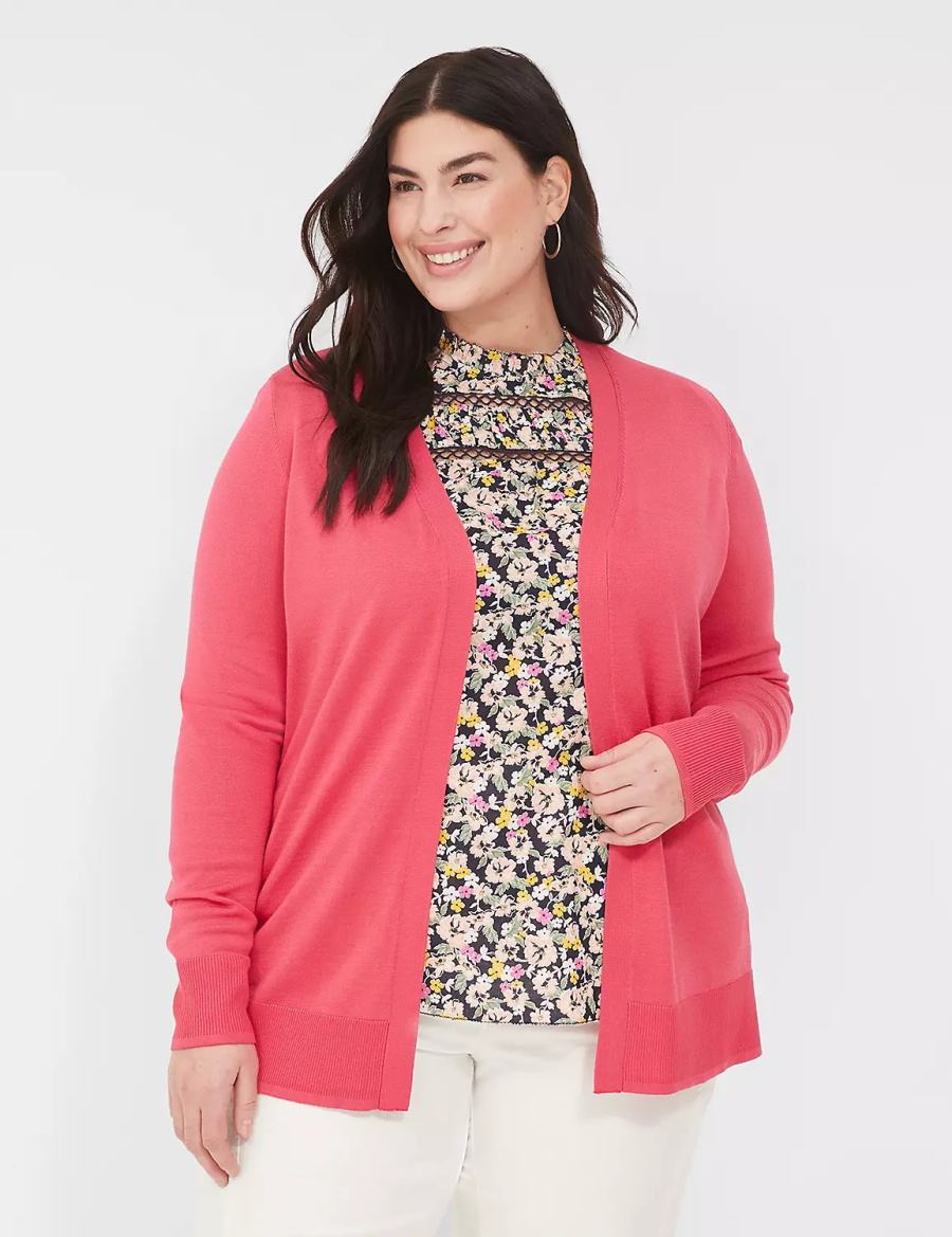 Cardigan γυναικεια Lane Bryant Modern Long-Sleeve Open-Front ροζ | MVY439TM