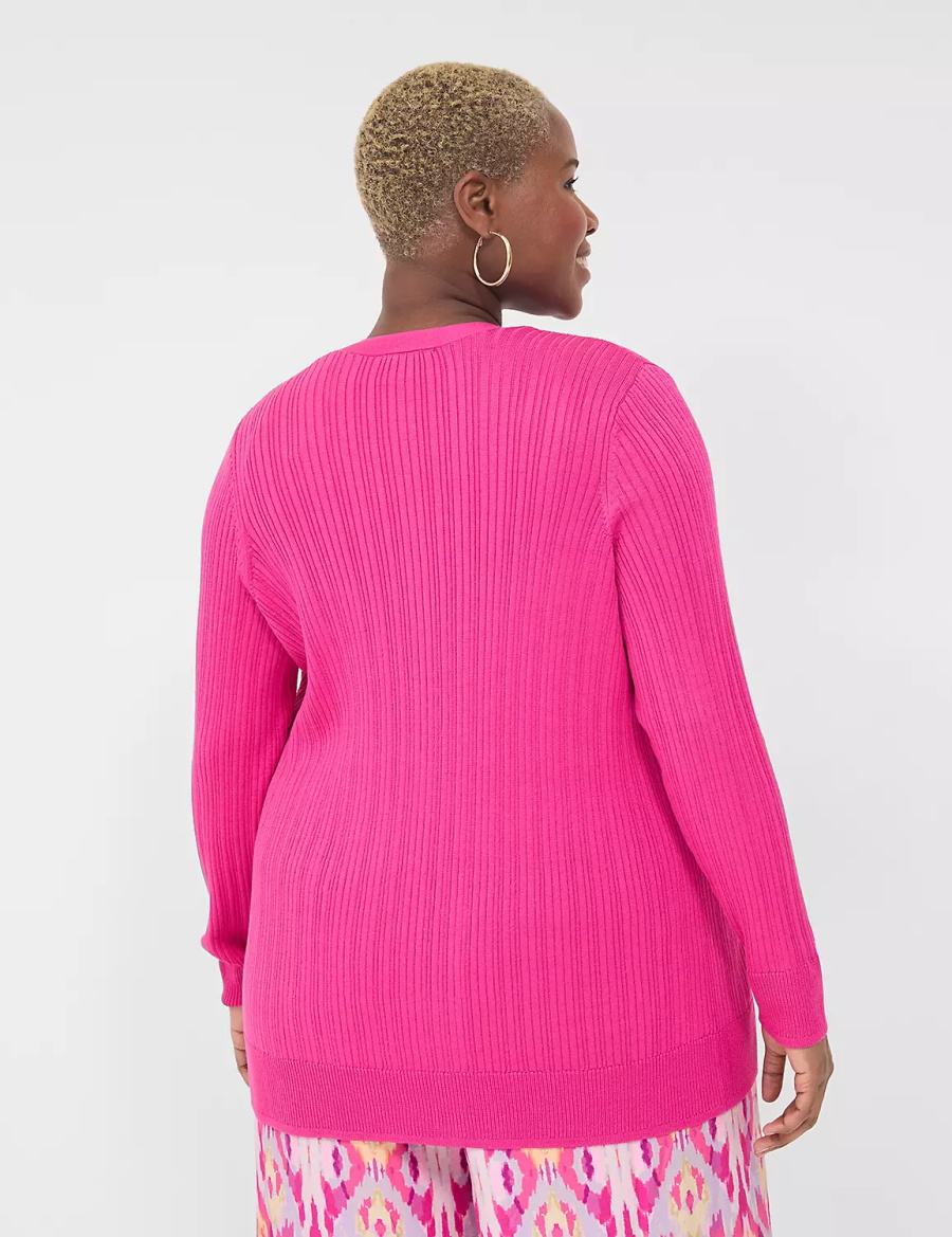 Cardigan γυναικεια Lane Bryant Modern Open-Front Ribbed ροζ | JXS3650CX