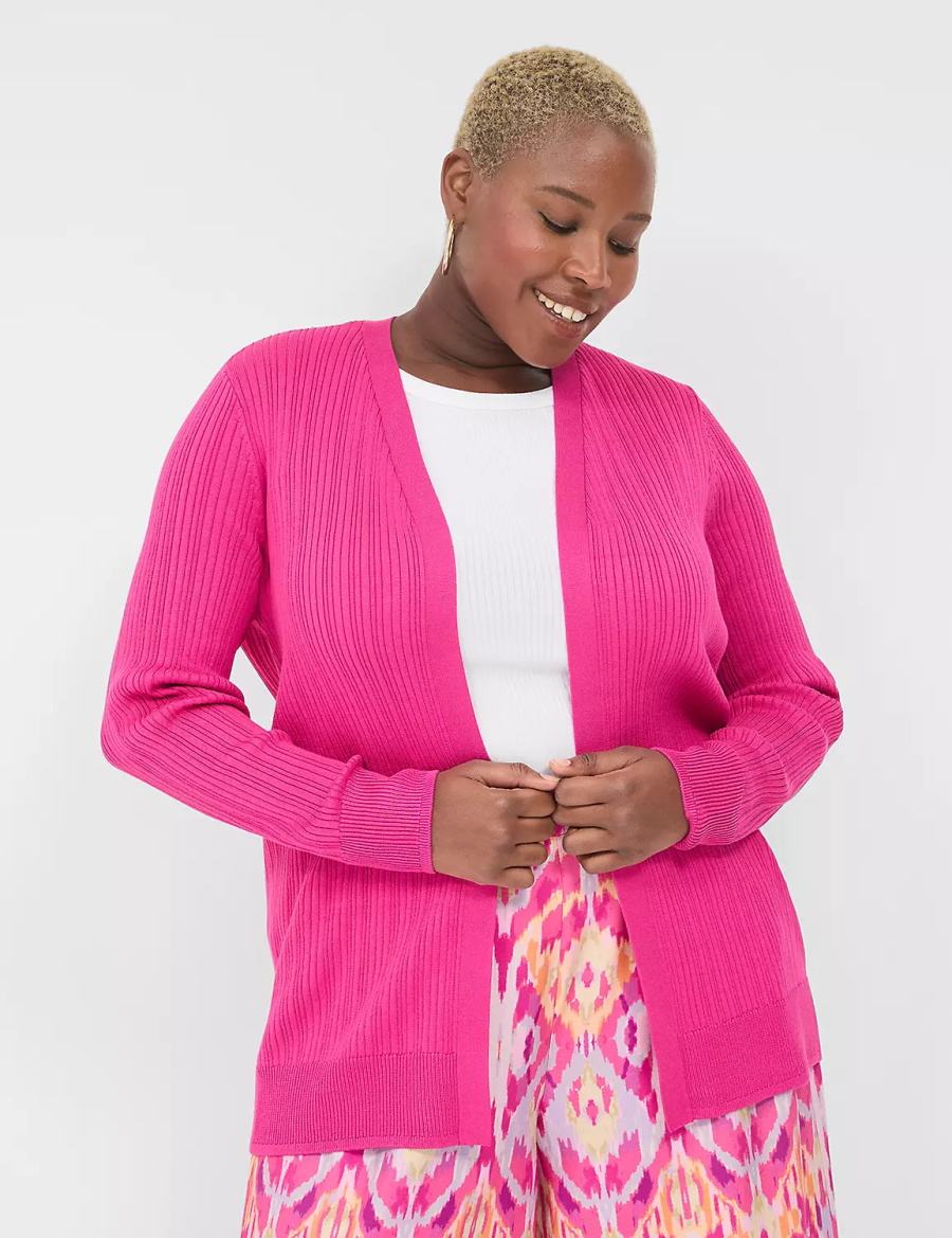 Cardigan γυναικεια Lane Bryant Modern Open-Front Ribbed ροζ | JXS3650CX