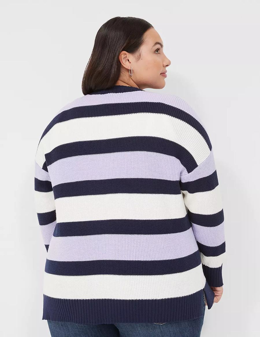 Cardigan γυναικεια Lane Bryant Open-Front Stripe μωβ σκουρο μπλε | OVR7659XP