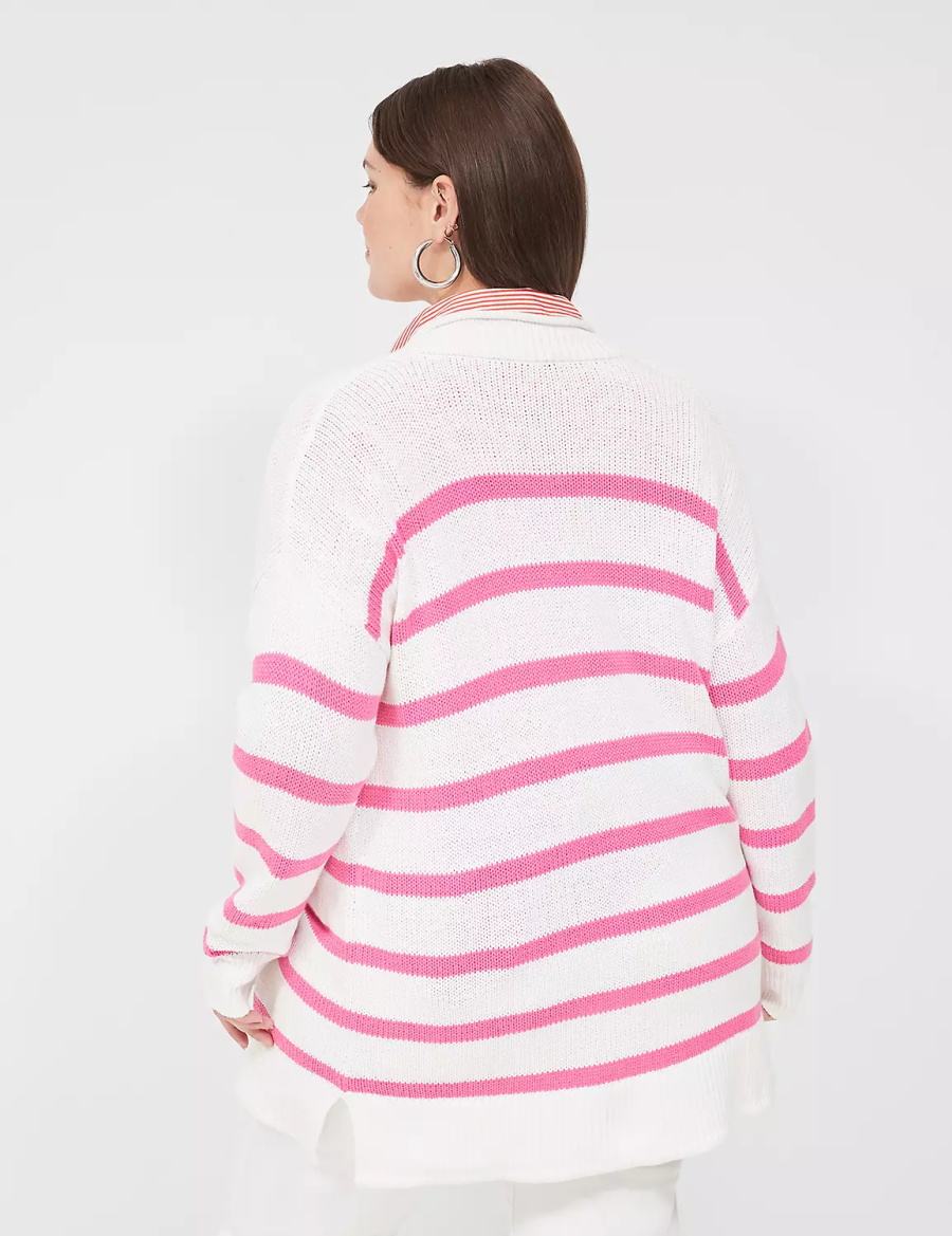 Cardigan γυναικεια Lane Bryant Striped Open-Front ροζ ασπρα | XGG7036EH