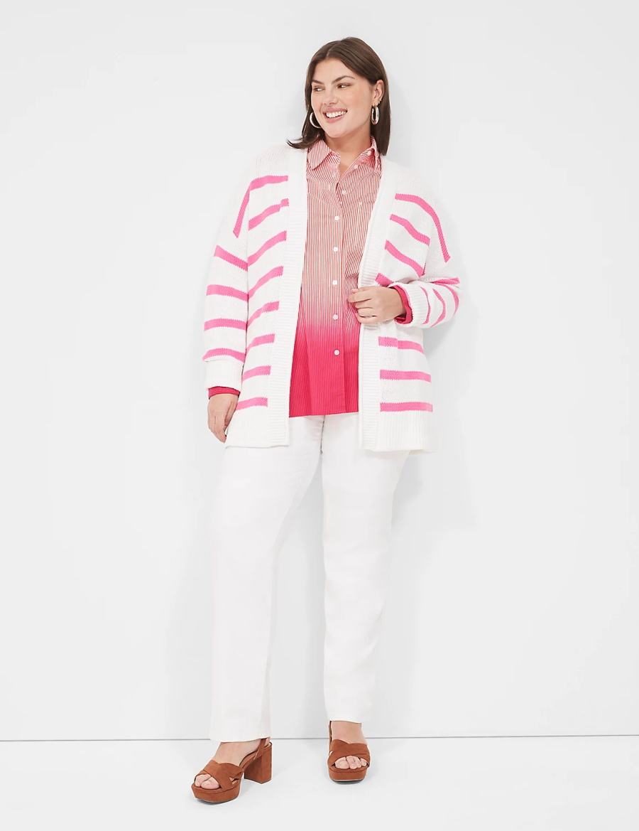 Cardigan γυναικεια Lane Bryant Striped Open-Front ροζ ασπρα | XGG7036EH