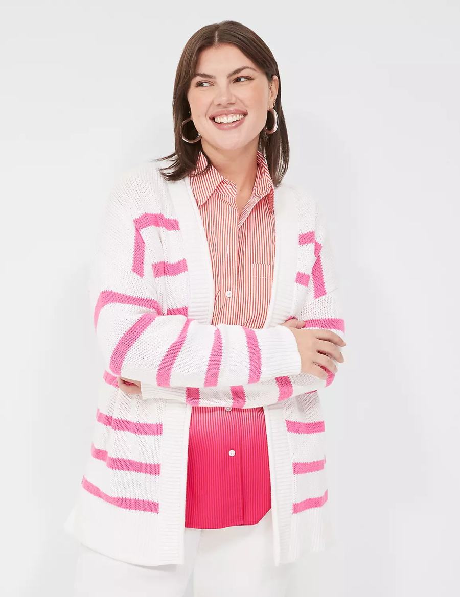 Cardigan γυναικεια Lane Bryant Striped Open-Front ροζ ασπρα | XGG7036EH