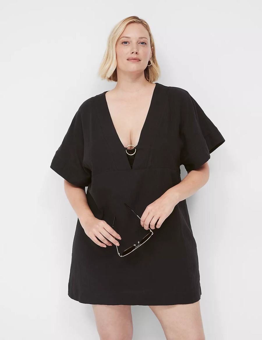 Cover Ups γυναικεια Lane Bryant Woven O-Ring Dolman μαυρα | VLO894IC