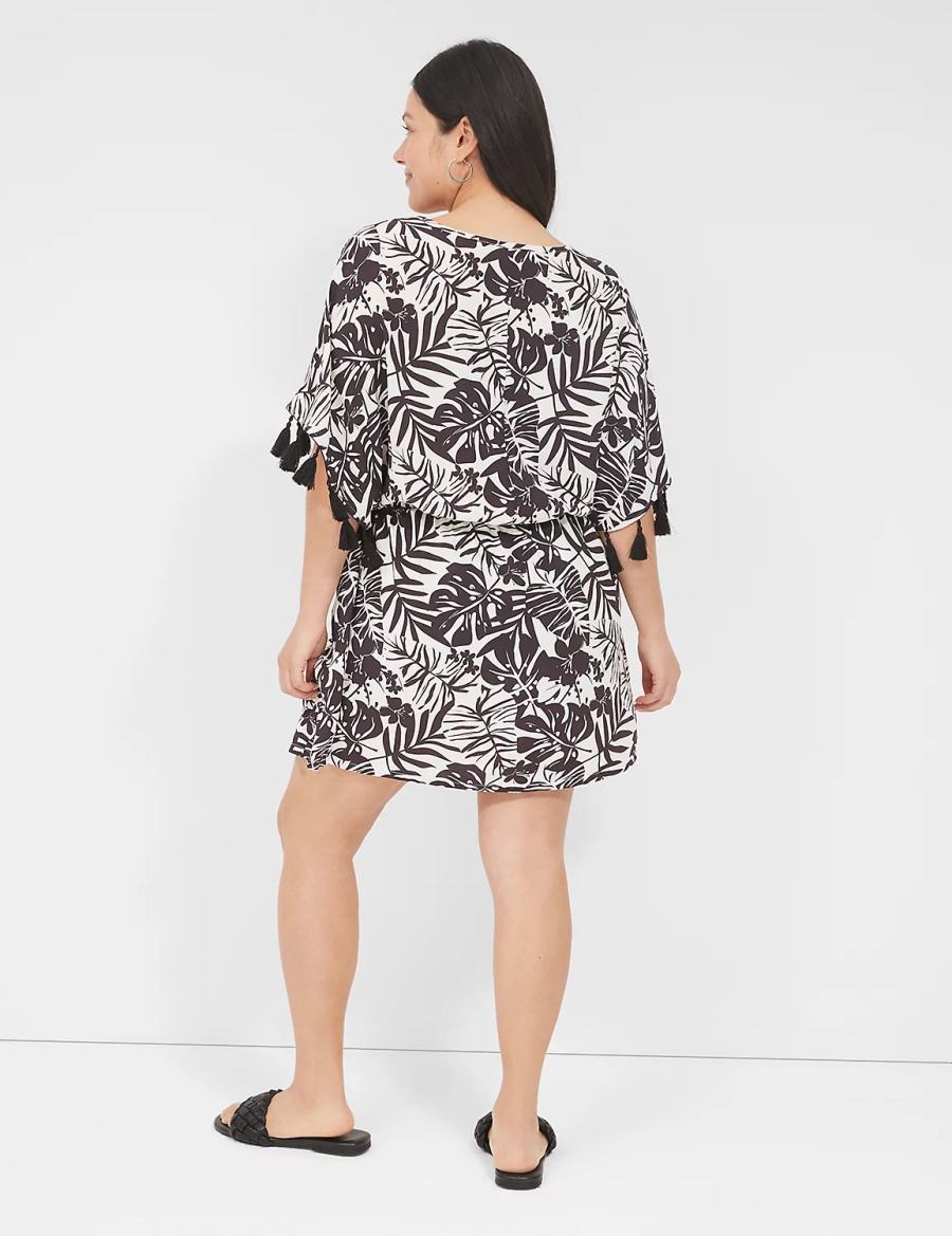 Cover Ups γυναικεια Lane Bryant Woven Tassel-Trim μαυρα ασπρα | BCT7668OV