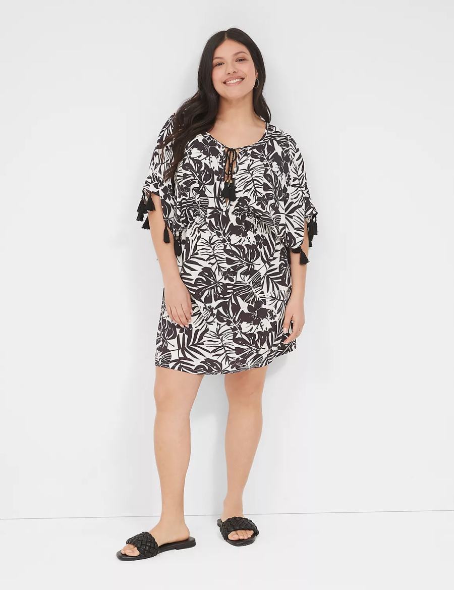 Cover Ups γυναικεια Lane Bryant Woven Tassel-Trim μαυρα ασπρα | BCT7668OV