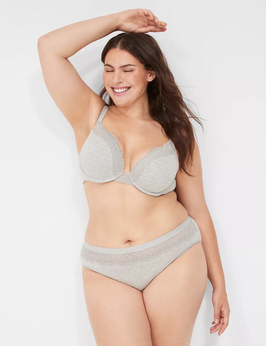 Hipster Panty γυναικεια Lane Bryant Cotton With Lace Waist ανοιχτο γκρι | IAI6171GL