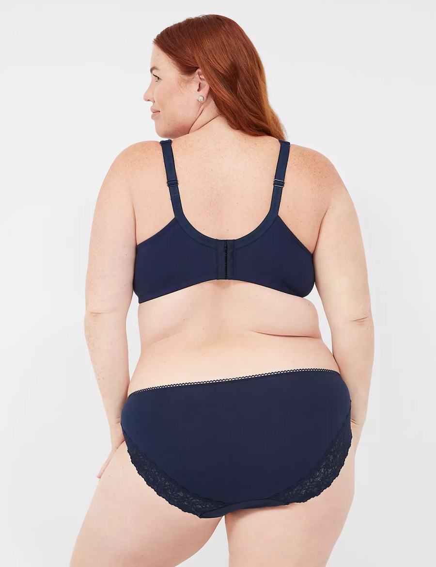 Hipster Panty γυναικεια Lane Bryant Cotton with Lace-Trimmed Back μπλε | WNF2583HK