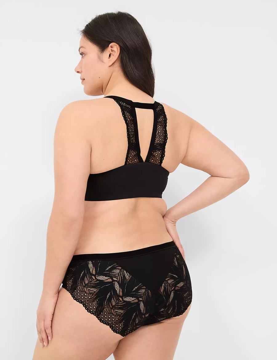 Hipster Panty γυναικεια Lane Bryant No-Show Lace-Back μαυρα | JNH3746FZ